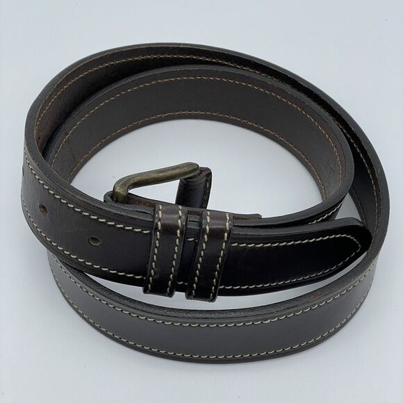 Old Navy Leather Belt Men’s 36 Brown Leather Contrast Cream Stitch Western Norm - Picture 15 of 16